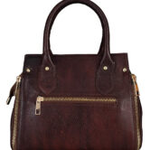 Genuine leather designer handbag shoulder tote bag for women & girls with top handle | golden metal zipper | medium size - Brown