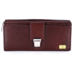 Stylish genuine leather purse wallet clutch with magnetic loop closure for women & girls - Brown