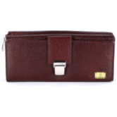 Stylish genuine leather purse wallet clutch with magnetic loop closure for women & girls - Brown