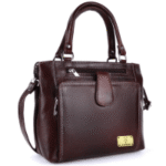 Genuine natural leather handbag shoulder tote messenger sling top handle crossbody bag for women girls | front zip pocket magnetic closure - Brown