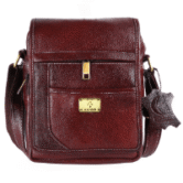 Pure genuine leather 9 inches sling cross body travel office tablet bag with flap for men and women, brown