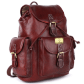 Pure genuine leather spacious 14.5 inch backpack daypack rucksack casual office bag |travel business daily use| brass buckles flip pockets - Brown