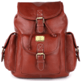 Pure genuine leather spacious 14.5 inch backpack daypack rucksack casual office bag |travel business daily use| brass buckles flip pockets - Tan