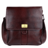 Genuine leather messenger shoulder 9 inch sling cross body travel office d-loop handbag for men women -Brown